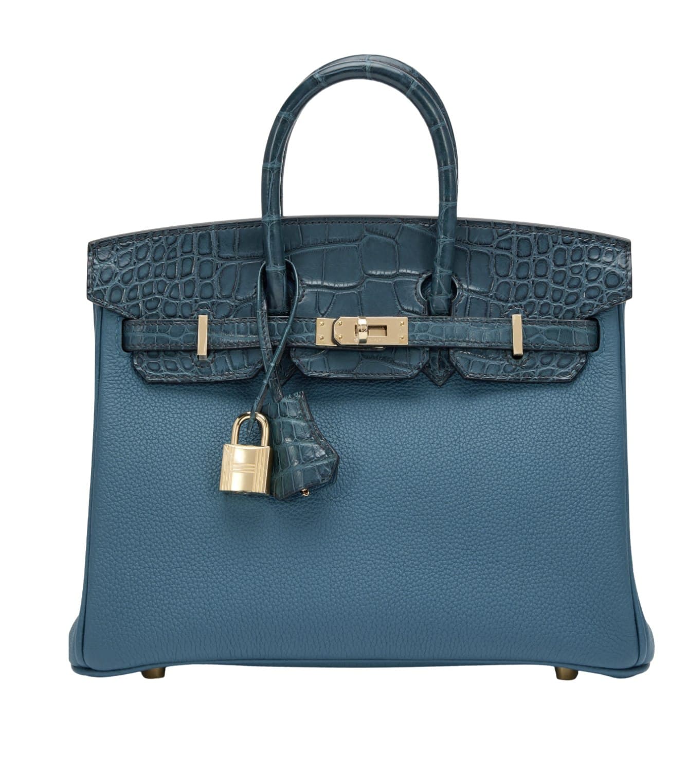 Hermès Birkin 25 Touch — Togo bleu & crocodile brillant