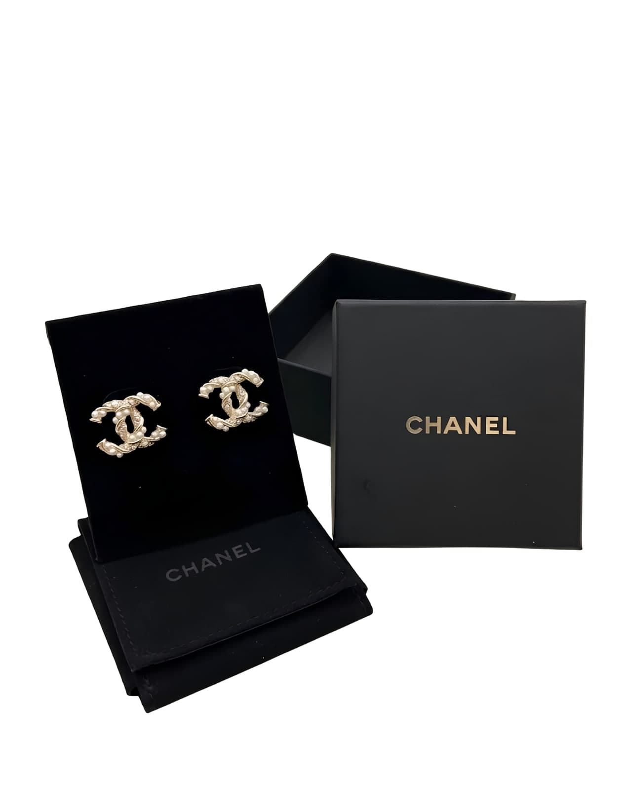 Chanel Twisted CC Earrings — Pearls & crystals, pale gold