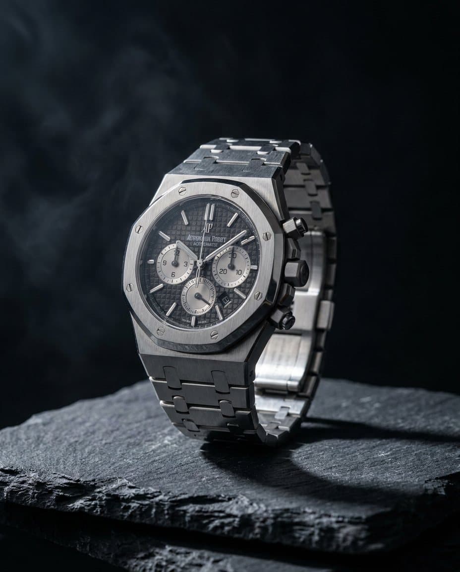 Détail d'une montre de sport en acier