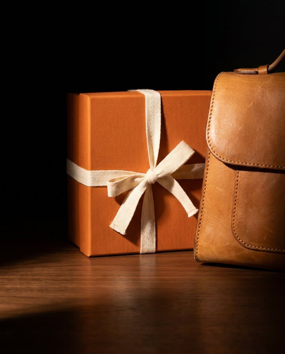 Luxury leather piece with its case